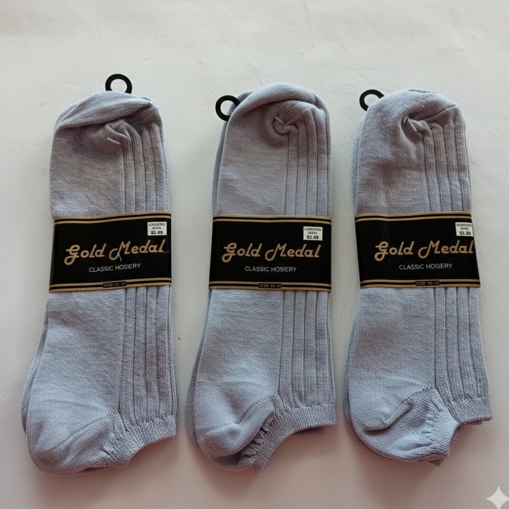 VTG Gold Medal Classic Hosiery‎ Ankle Socks 3 Pair Set Gray Fits 10-13 Made USA